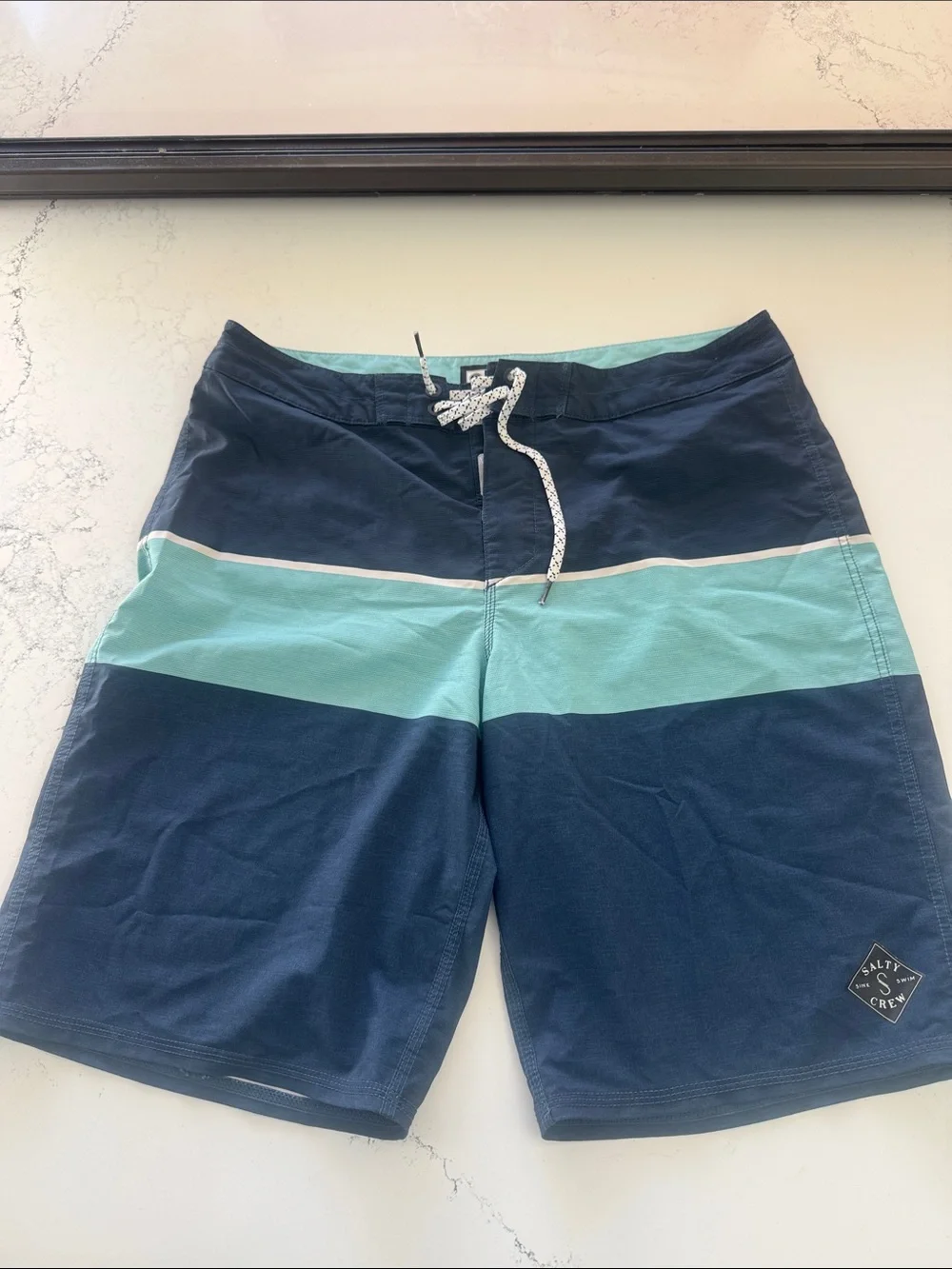 Salty Crew Navy and Teal Colorblock Men’s Swim Board Shorts